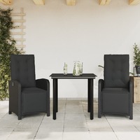  3 Piece Bistro Set with Cushions Black Poly Rattan