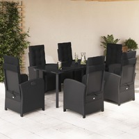  7 Piece Garden Dining Set with Cushions Black Poly Rattan