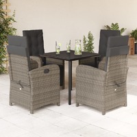  5 Piece Garden Dining Set with Cushions Grey Poly Rattan
