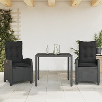  3 Piece Garden Dining Set with Cushions Black Poly Rattan