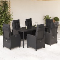  7 Piece Garden Dining Set with Cushions Black Poly Rattan