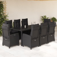  9 Piece Garden Dining Set with Cushions Black Poly Rattan
