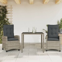  3 Piece Garden Dining Set with Cushions Grey Poly Rattan