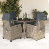  5 Piece Garden Dining Set with Cushions Grey Poly Rattan