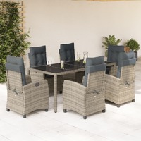  7 Piece Garden Dining Set with Cushions Grey Poly Rattan