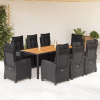  9 Piece Garden Dining Set with Cushions Black Poly Rattan