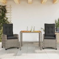  3 Piece Garden Dining Set with Cushions Grey Poly Rattan