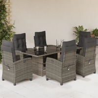  7 Piece Garden Dining Set with Cushions Grey Poly Rattan