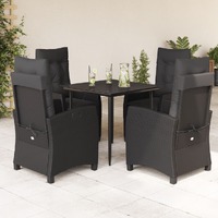  5 Piece Garden Dining Set with Cushions Black Poly Rattan
