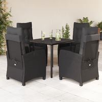  5 Piece Garden Dining Set with Cushions Black Poly Rattan