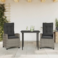  3 Piece Garden Dining Set with Cushions Grey Poly Rattan
