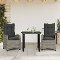  3 Piece Garden Dining Set with Cushions Grey Poly Rattan