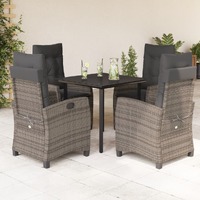  5 Piece Garden Dining Set with Cushions Grey Poly Rattan