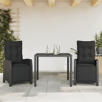  3 Piece Garden Dining Set with Cushions Black Poly Rattan