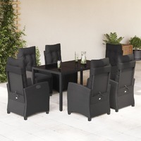  7 Piece Garden Dining Set with Cushions Black Poly Rattan