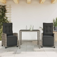  3 Piece Garden Dining Set with Cushions Grey Poly Rattan
