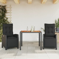  3 Piece Garden Dining Set with Cushions Black Poly Rattan