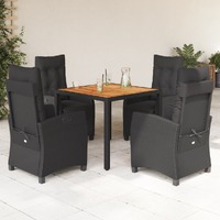  5 Piece Garden Dining Set with Cushions Black Poly Rattan
