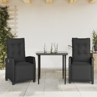  3 Piece Garden Dining Set with Cushions Black Poly Rattan