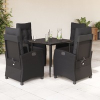  5 Piece Garden Dining Set with Cushions Black Poly Rattan