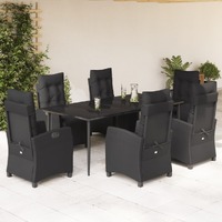  7 Piece Garden Dining Set with Cushions Black Poly Rattan