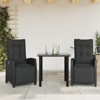  3 Piece Garden Dining Set with Cushions Black Poly Rattan