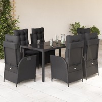  7 Piece Garden Dining Set with Cushions Black Poly Rattan