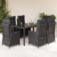  7 Piece Garden Dining Set with Cushions Black Poly Rattan