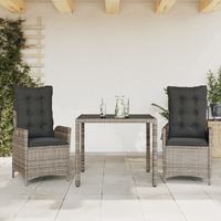  3 Piece Garden Dining Set with Cushions Grey Poly Rattan