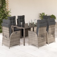  7 Piece Garden Dining Set with Cushions Grey Poly Rattan