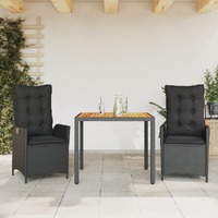  3 Piece Garden Dining Set with Cushions Black Poly Rattan