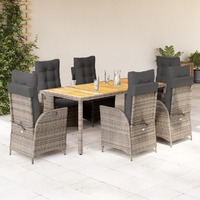  7 Piece Garden Dining Set with Cushions Grey Poly Rattan