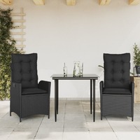  3 Piece Garden Dining Set with Cushions Black Poly Rattan