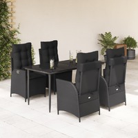  5 Piece Garden Dining Set with Cushions Black Poly Rattan