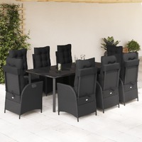  9 Piece Garden Dining Set with Cushions Black Poly Rattan