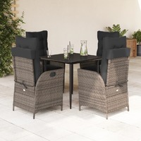  5 Piece Garden Dining Set with Cushions Grey Poly Rattan