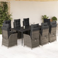  9 Piece Garden Dining Set with Cushions Grey Poly Rattan