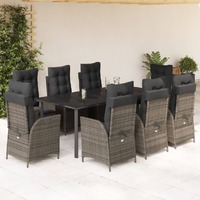  9 Piece Garden Dining Set with Cushions Grey Poly Rattan