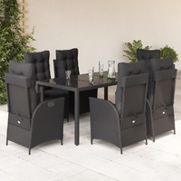  7 Piece Garden Dining Set with Cushions Black Poly Rattan