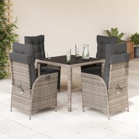  5 Piece Garden Dining Set with Cushions Grey Poly Rattan