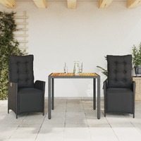  3 Piece Garden Dining Set with Cushions Black Poly Rattan