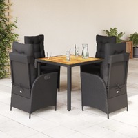  5 Piece Garden Dining Set with Cushions Black Poly Rattan