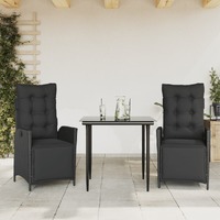  3 Piece Garden Dining Set with Cushions Black Poly Rattan