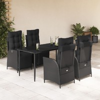  5 Piece Garden Dining Set with Cushions Black Poly Rattan