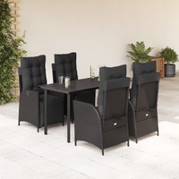  5 Piece Garden Dining Set with Cushions Black Poly Rattan