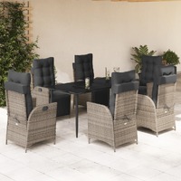  7 Piece Garden Dining Set with Cushions Grey Poly Rattan