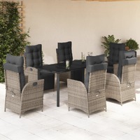  7 Piece Garden Dining Set with Cushions Grey Poly Rattan