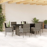  7 Piece Garden Dining Set with Cushions Grey Poly Rattan