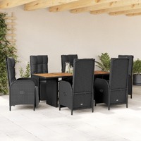  7 Piece Garden Dining Set with Cushions Black Poly Rattan
