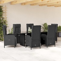  7 Piece Garden Dining Set with Cushions Black Poly Rattan
